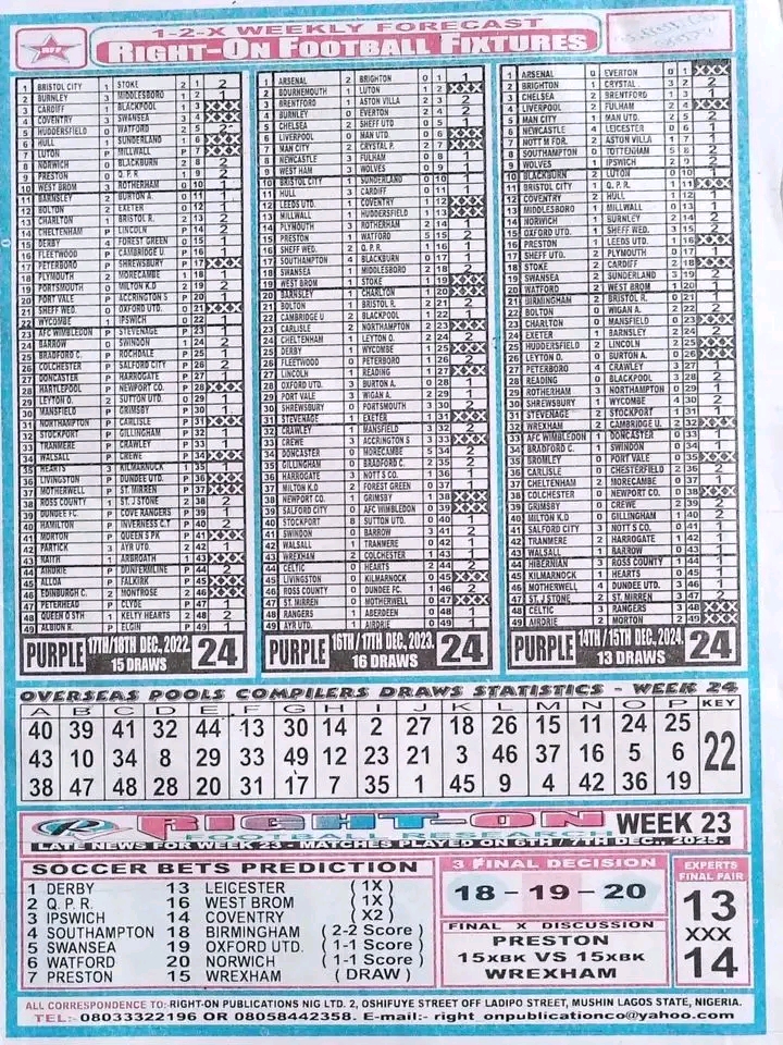 Week 24 right-on-fixtures 2025
